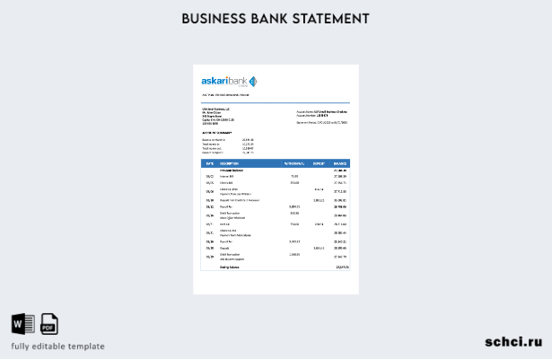 цифровая загрузка Пакистанский банк Askari Bank, выписка по текущему счету, шабл